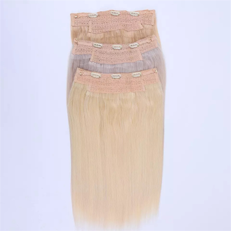 Straight Halo Clip Human Hair Extension Light Color Real Human Hair Salon Quality